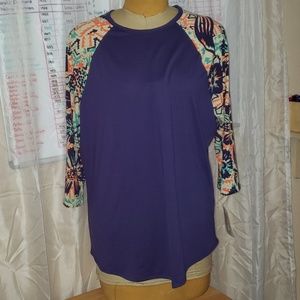 NWT LuLaRoe3/4 Randy Purple w flower print sleeves